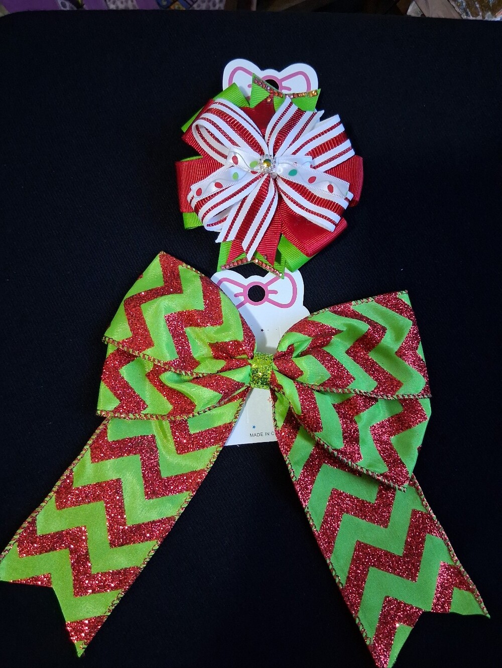 Festive Red & Green Layered Hair Bow Set